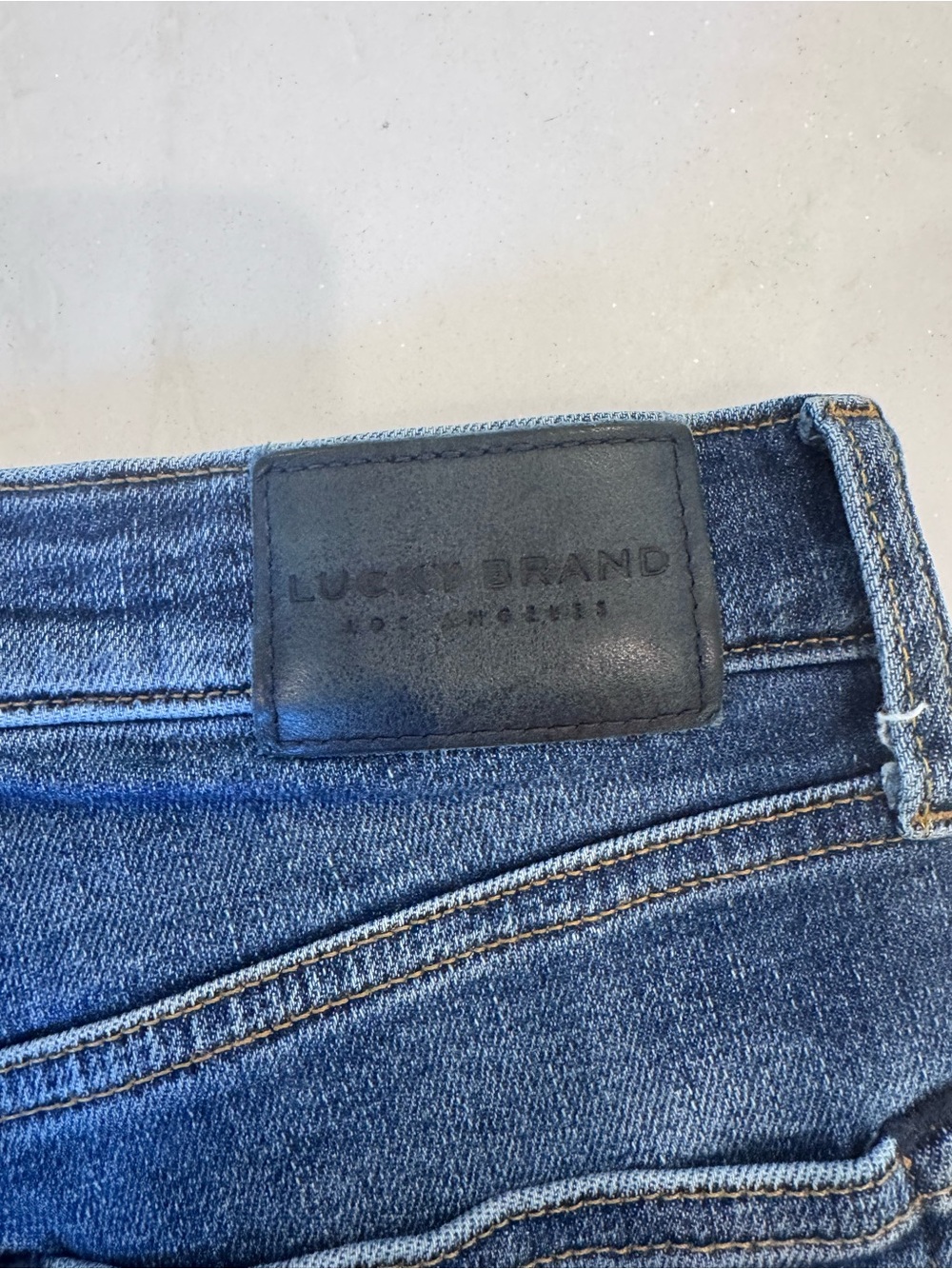 (5) Pair of Lucky Brand & J crew Men's Dark Blue Slim Jeans with Leather Patch.